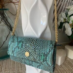 NWT Kate Landry Teal Snake-Embossed Crossbody 3way purse with Gold Chain Strap